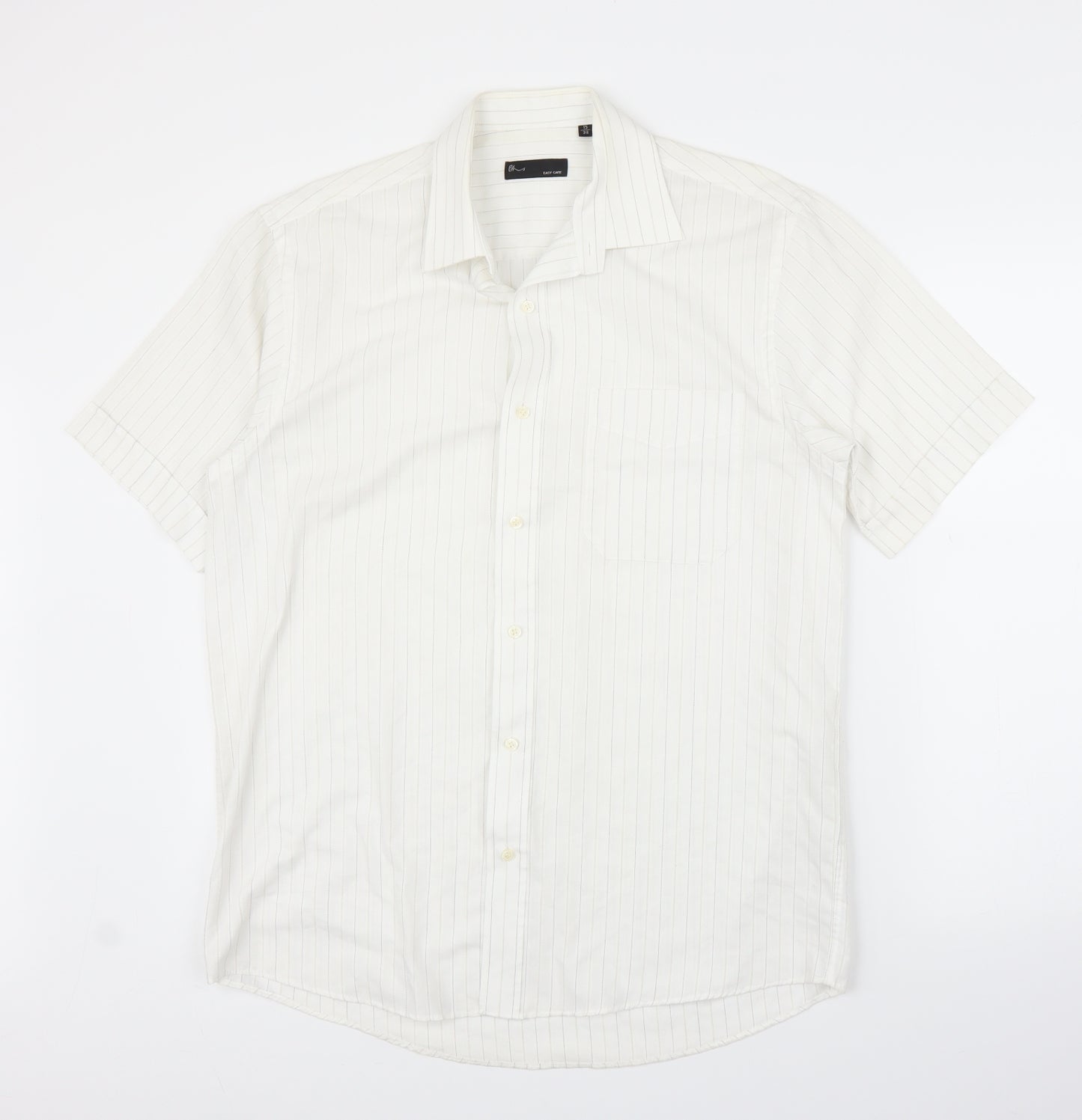 BHS Mens White Striped   Button-Up Size 15