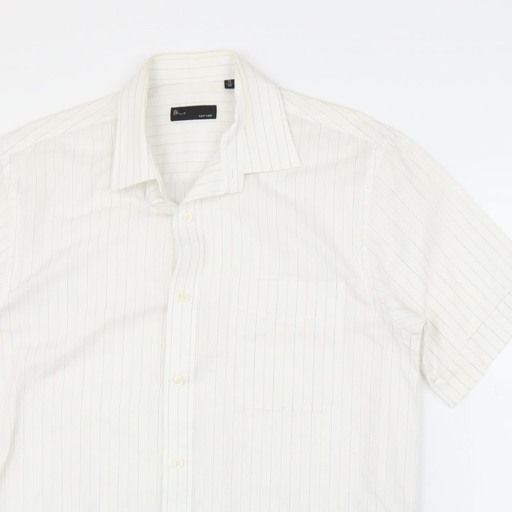 BHS Mens White Striped   Button-Up Size 15