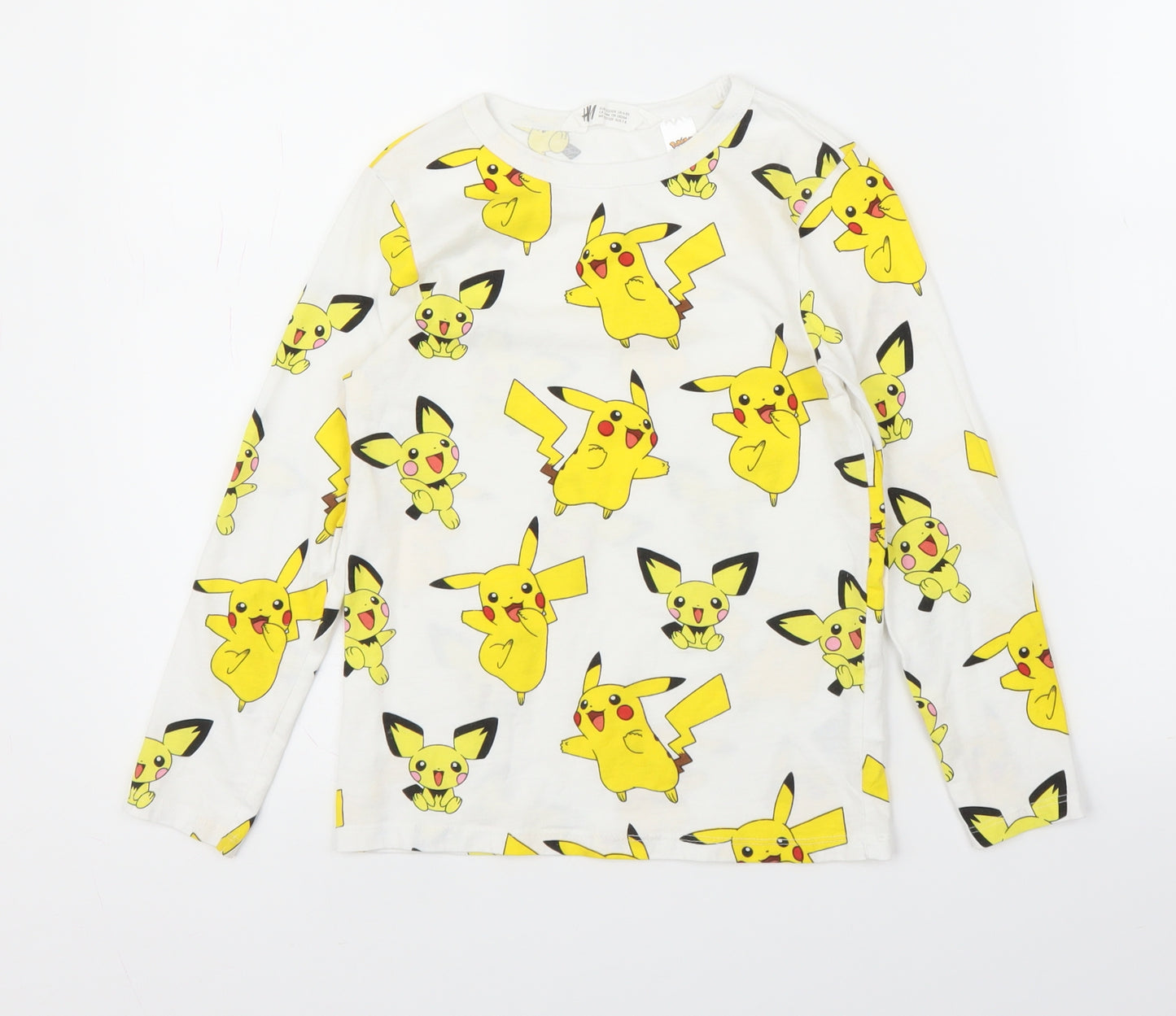 H&M Boys White   Basic T-Shirt Size 6-7 Years  - Pokemon Pikachu