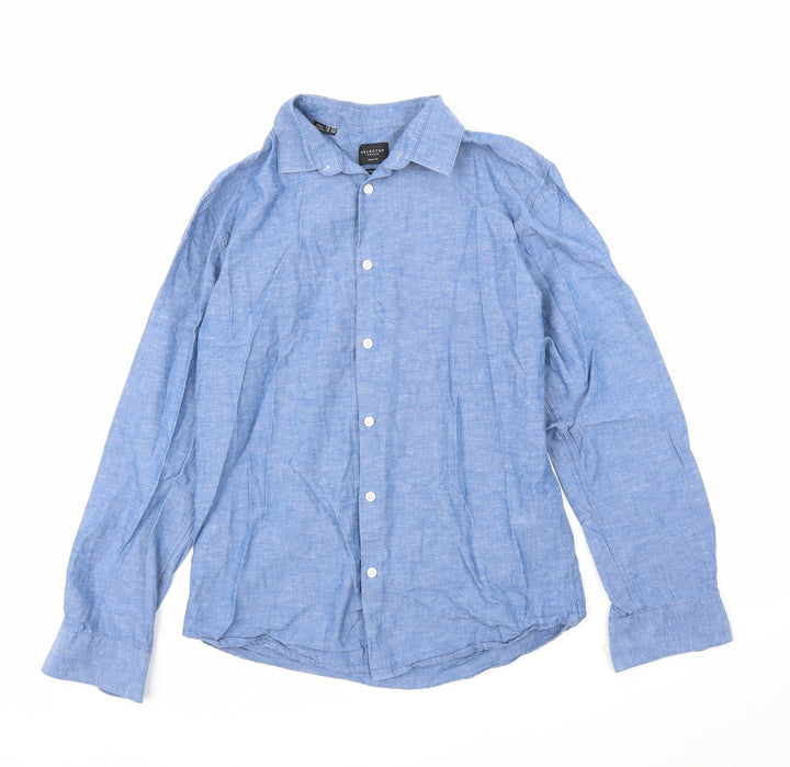 Select Homme Mens Blue Button-Up Size 15.5
