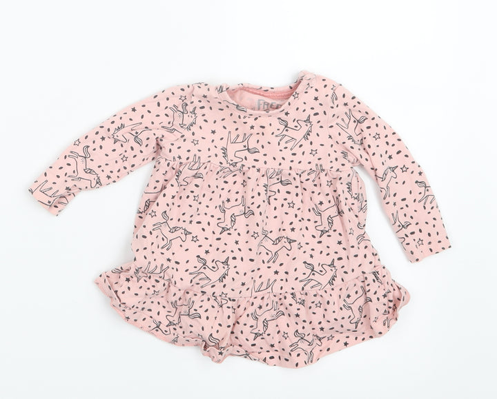F&F Girls Pink Geometric Shirt Dress Size 0-3 Months - Unicorn