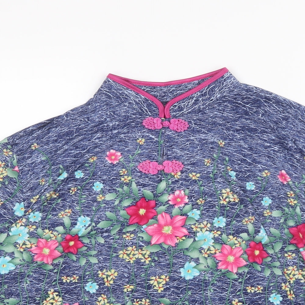 Preworn Womens Blue Floral  Basic T-Shirt Size XL