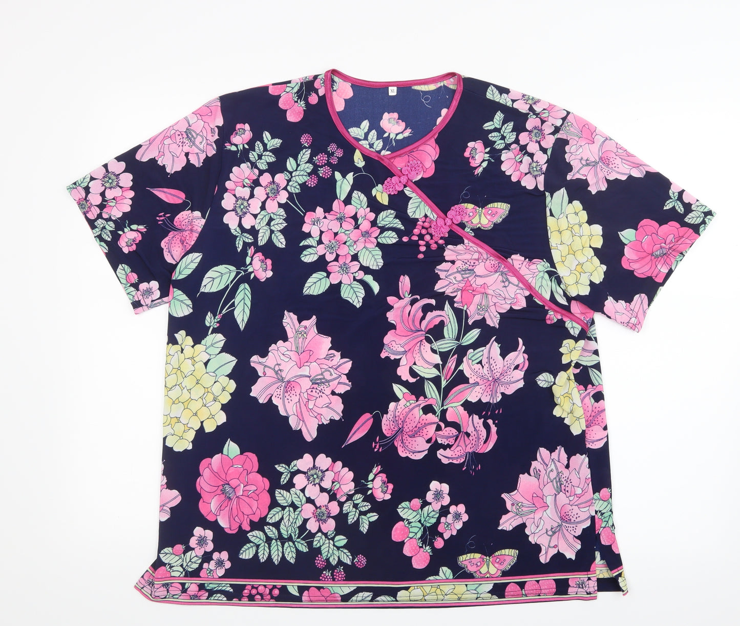 Preworn Womens Pink Floral  Basic T-Shirt Size XL