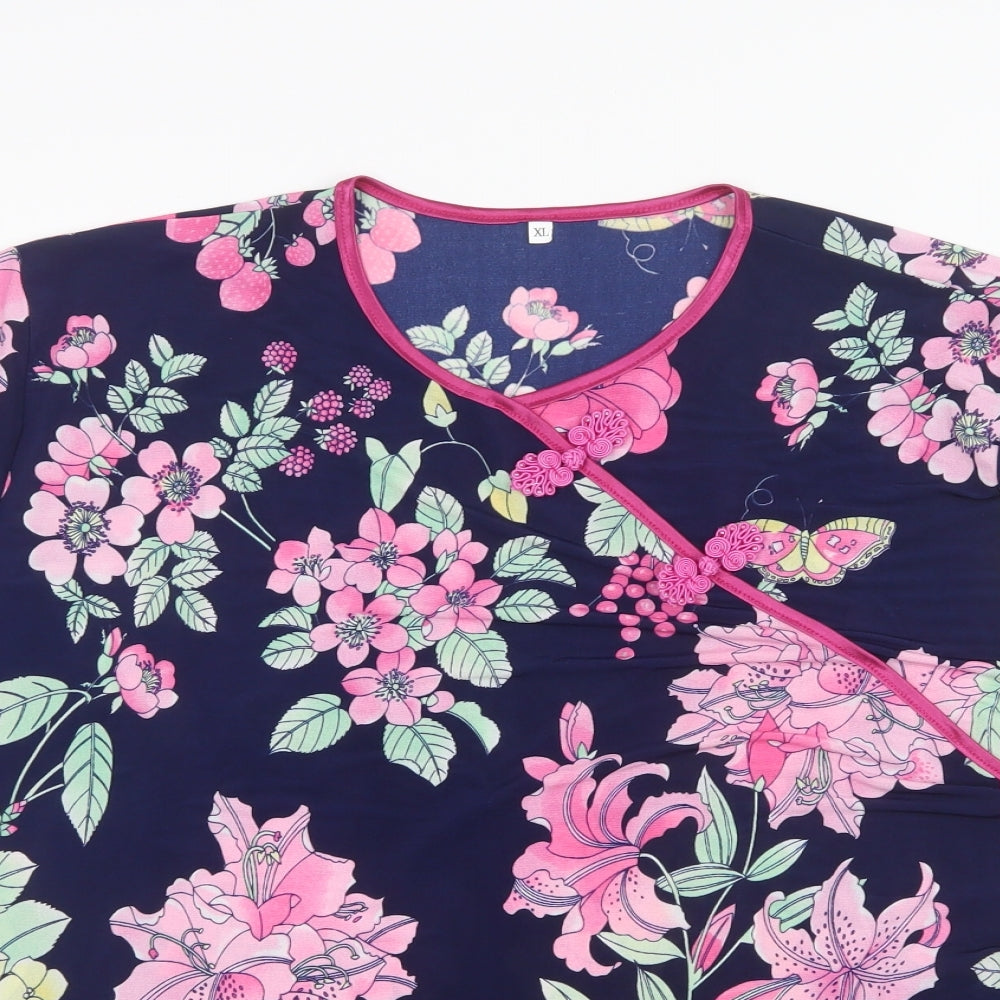 Preworn Womens Pink Floral  Basic T-Shirt Size XL