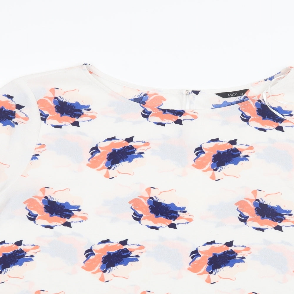 M&Co Womens White Floral Mesh Basic Blouse Size 20