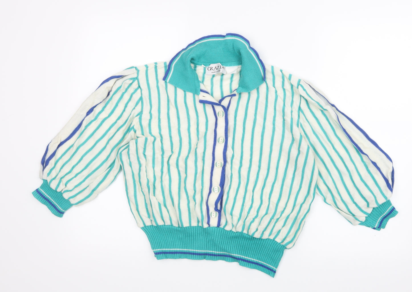 Grazia Womens Green Striped Knit Cardigan Jumper Size 16