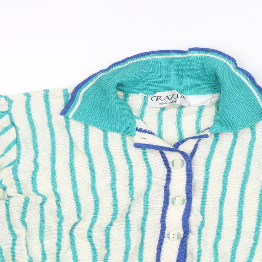 Grazia Womens Green Striped Knit Cardigan Jumper Size 16