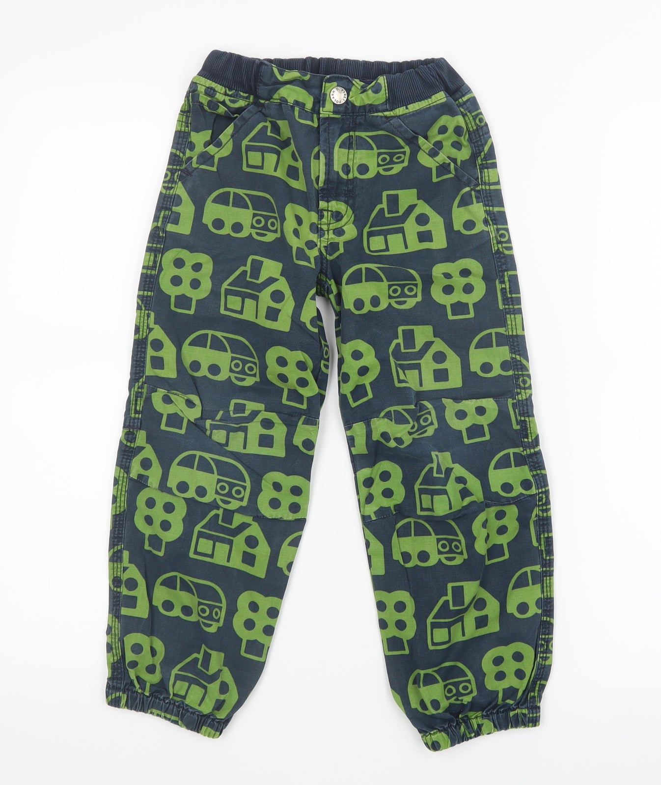 Polarn O. Pyret Boys Green Geometric  Cargo Trousers Size 5-6 Years