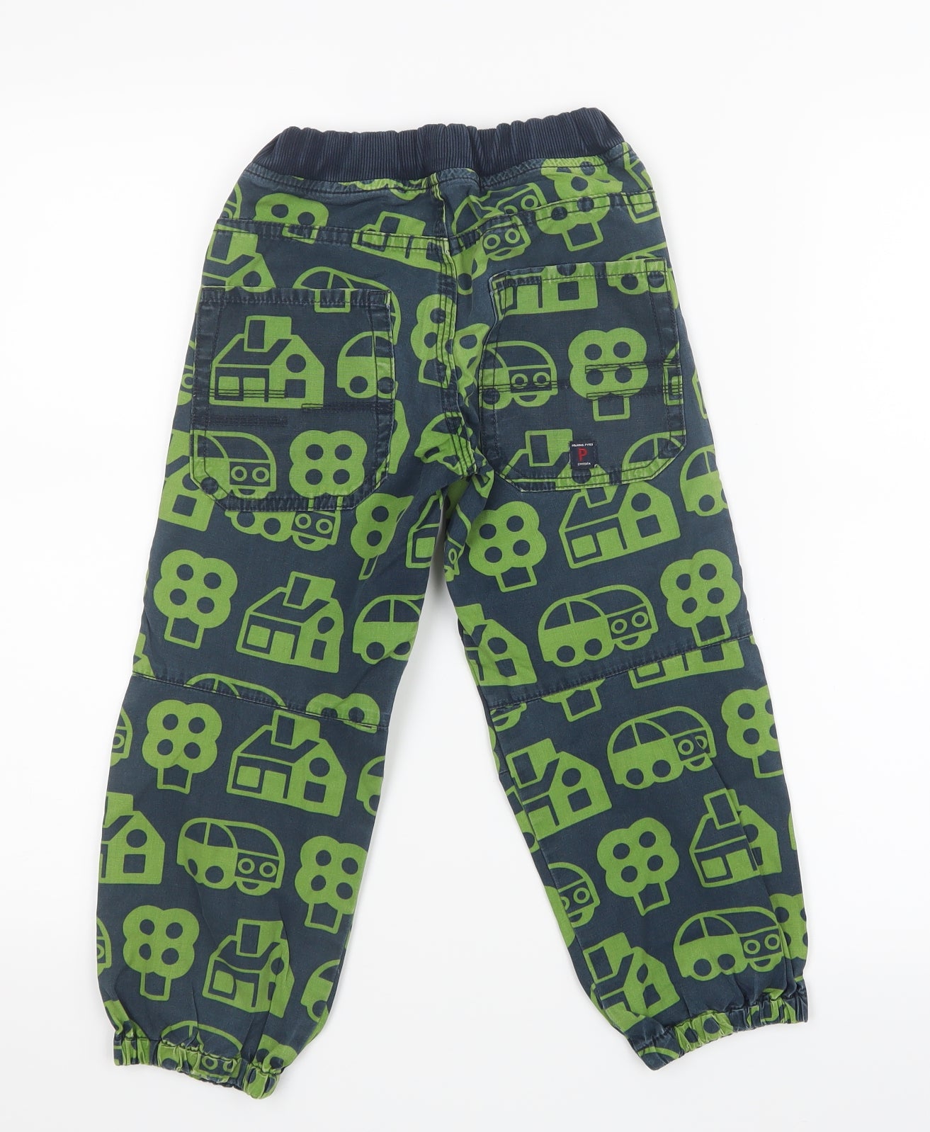 Polarn O. Pyret Boys Green Geometric  Cargo Trousers Size 5-6 Years