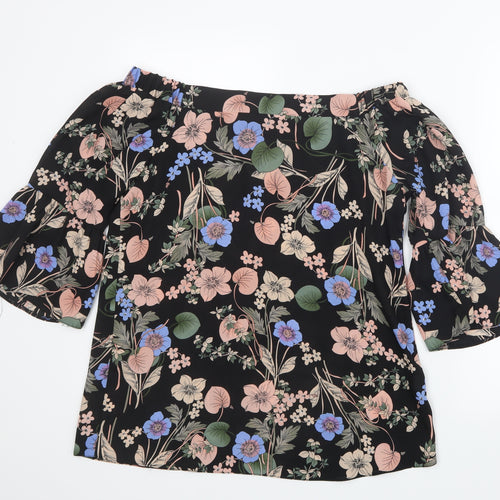 F&F Womens Black Floral Mesh Basic Blouse Size 10