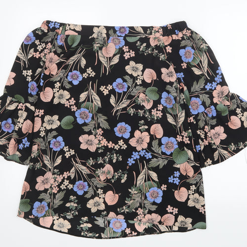 F&F Womens Black Floral Mesh Basic Blouse Size 10