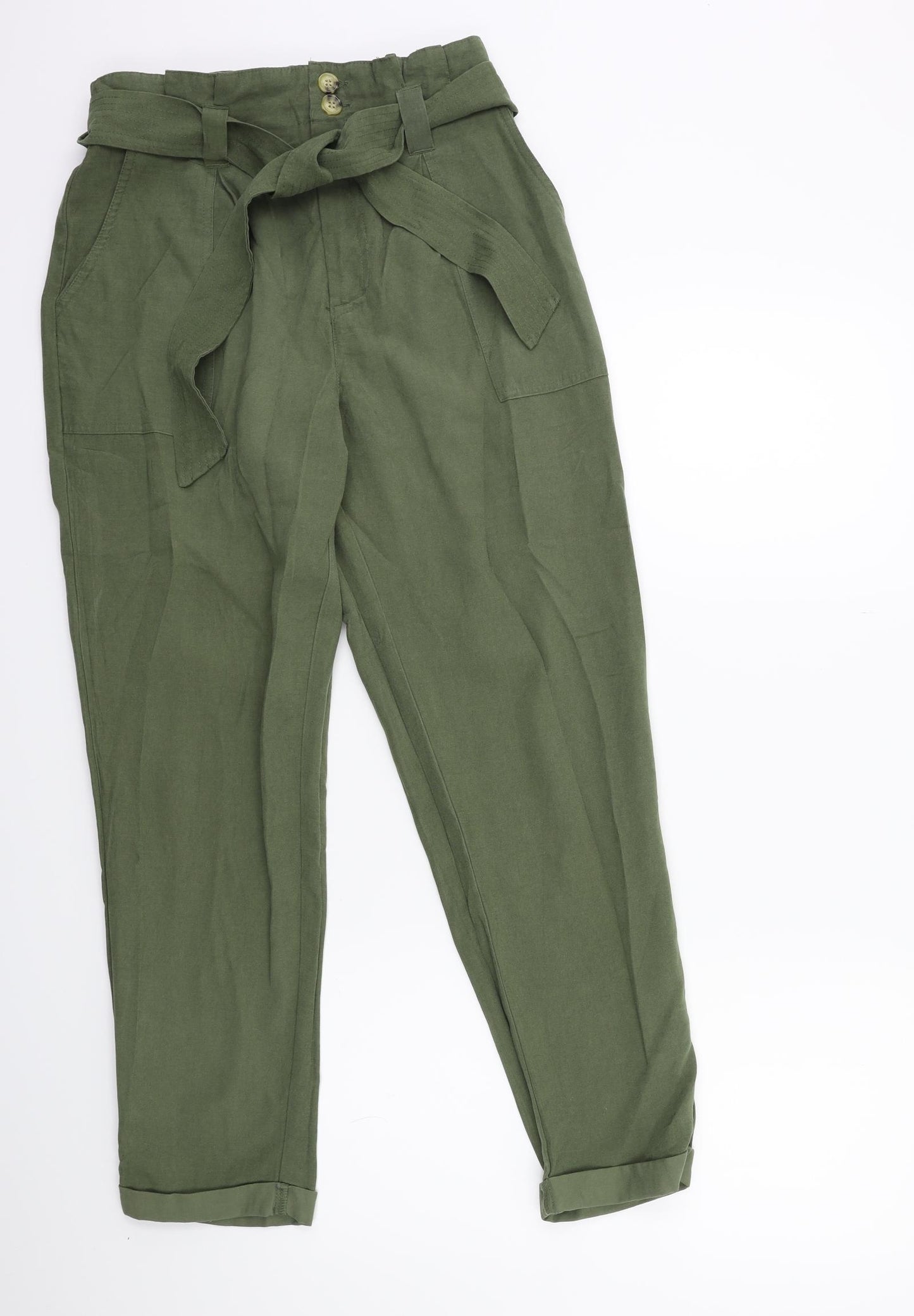 Miss Selfridge Womens Green   Trousers  Size 10 L27 in - Paperbag Waist