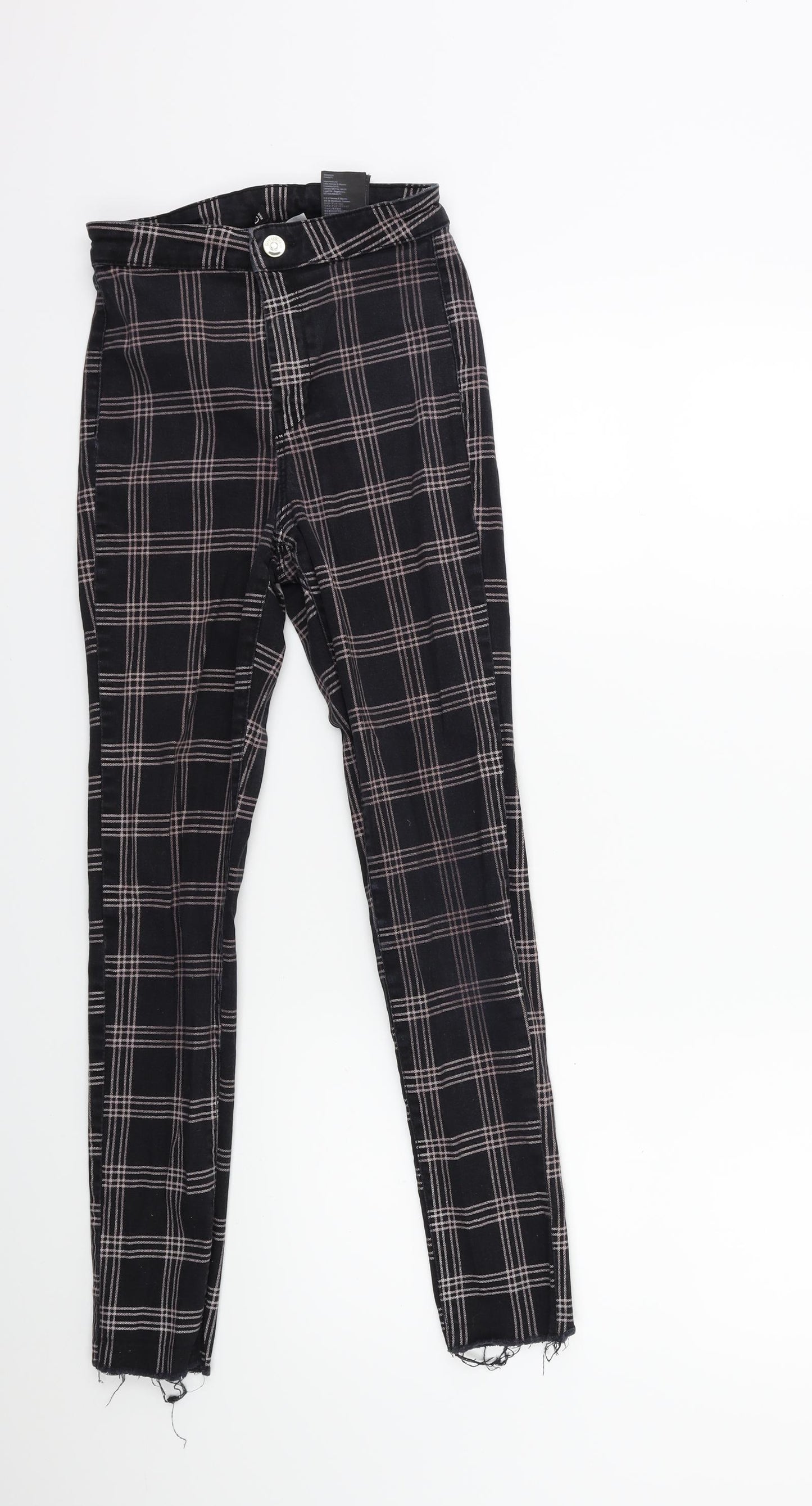 H&M Womens Black Check Denim Skinny Jeans Size 6 L26 in