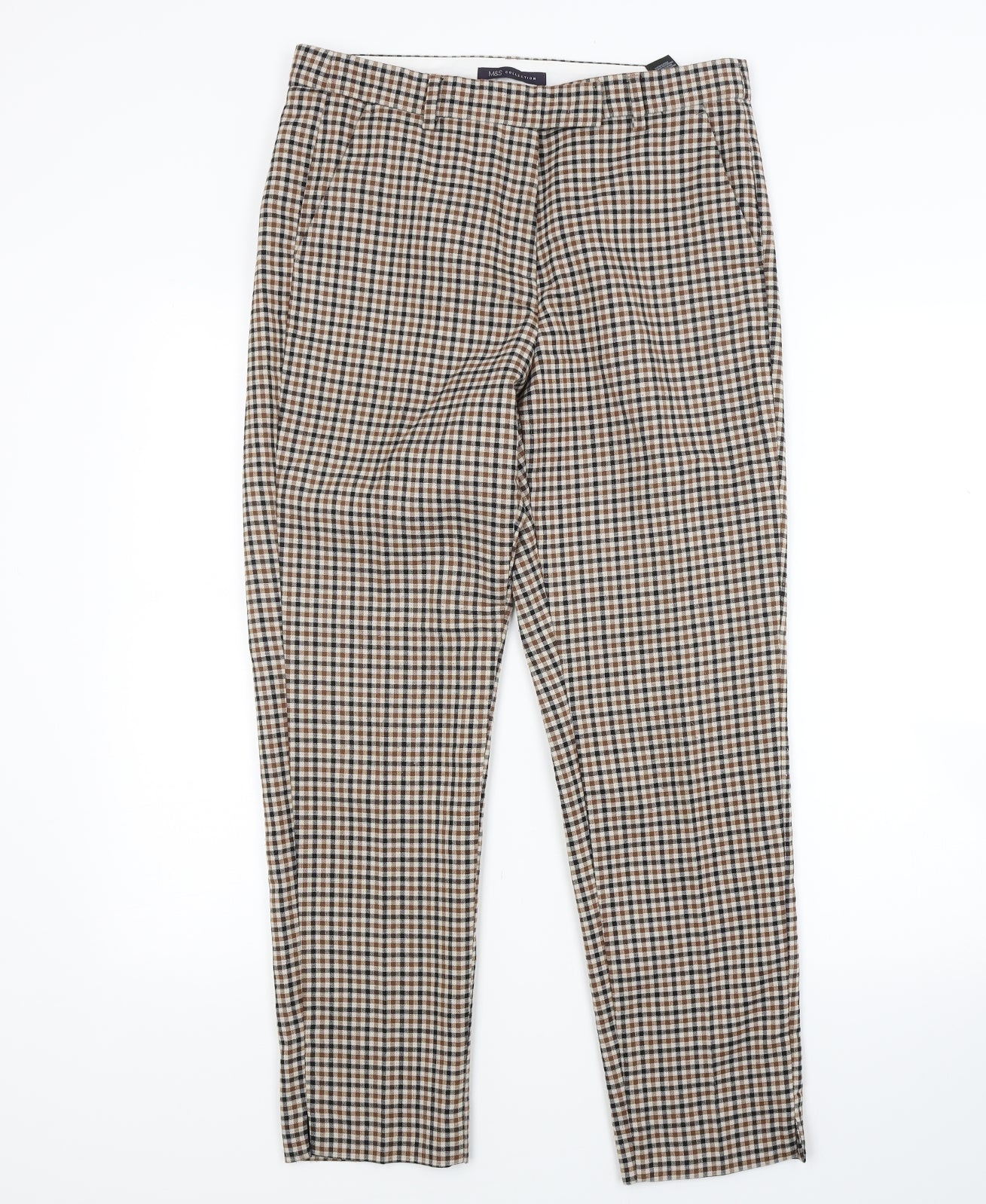 Marks and Spencer Womens Brown Check  Trousers  Size 10 L24 in