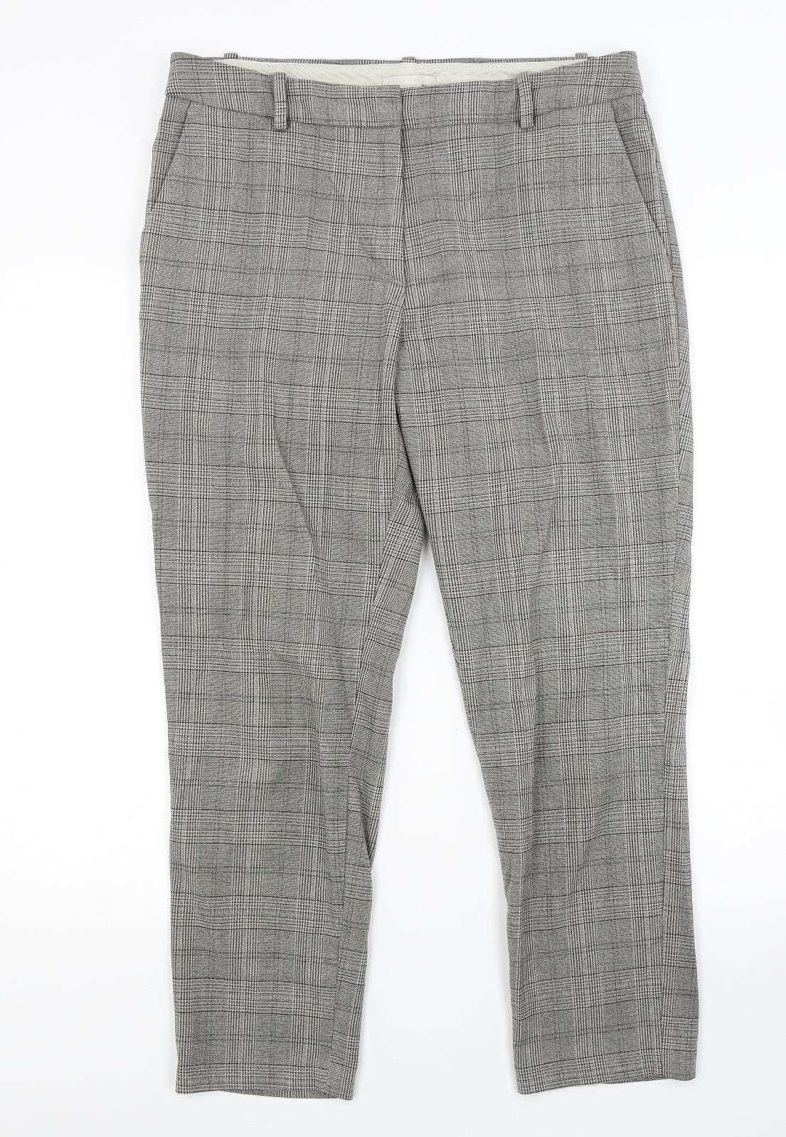 H&M Womens Brown Check  Capri Trousers Size 14 L23 in