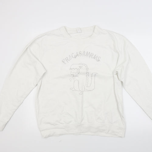 Just hoods Womens White  Blended Fabric Pullover Sweatshirt Size L  - Pregasaurus