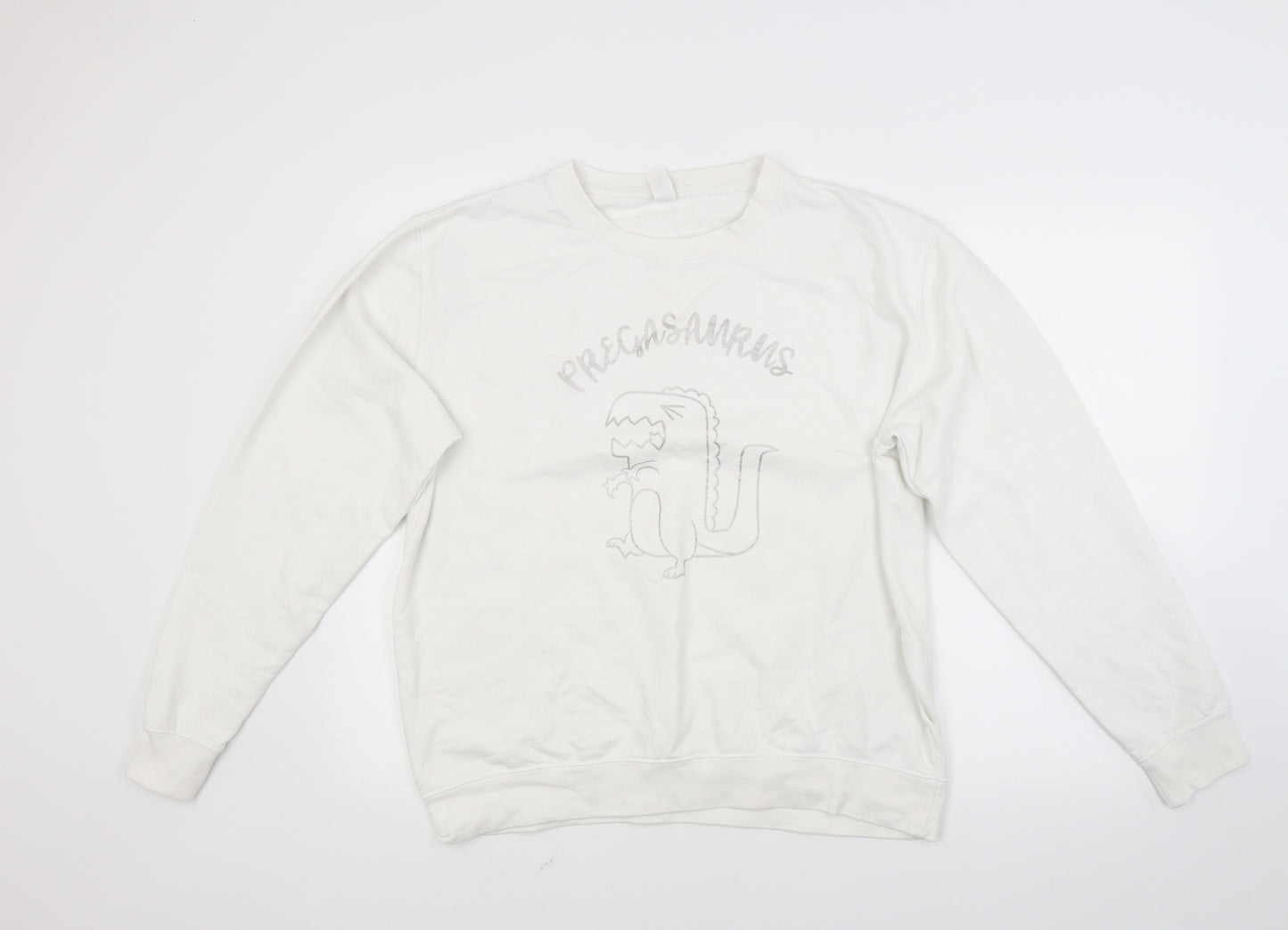 Just hoods Womens White  Blended Fabric Pullover Sweatshirt Size L  - Pregasaurus