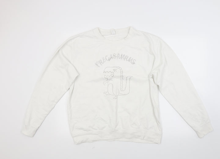 Just hoods Womens White  Blended Fabric Pullover Sweatshirt Size L  - Pregasaurus