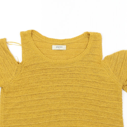 Papaya Womens Yellow   Pullover Jumper Size 12  - Open Shoulders