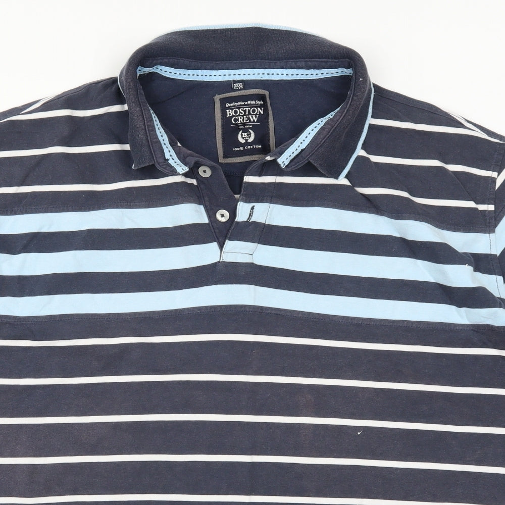 Boston Crew Mens Blue Striped   Polo Size 3XL