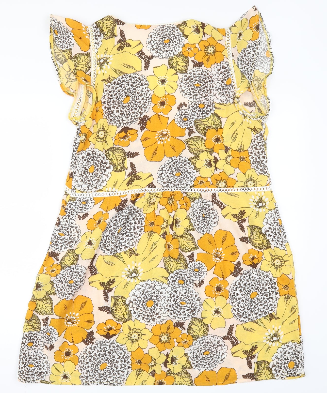 Grace & Mila Womens Yellow Floral  A-Line  Size M