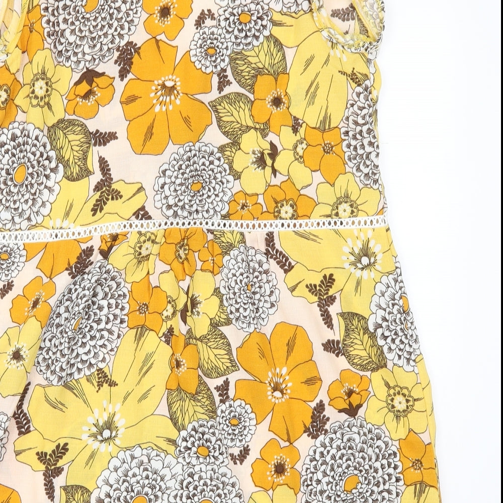 Grace & Mila Womens Yellow Floral  A-Line  Size M