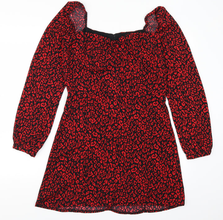 Bershka Womens Red Animal Print A-Line Size L