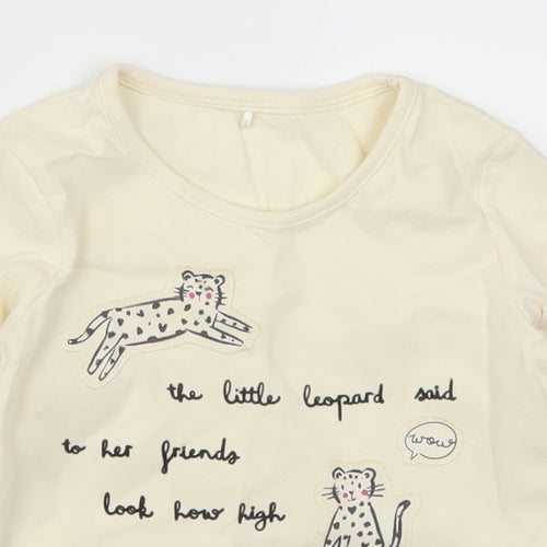 George Girls Beige   Basic T-Shirt Size 2-3 Years  - Leopard Look How High I Can Jump