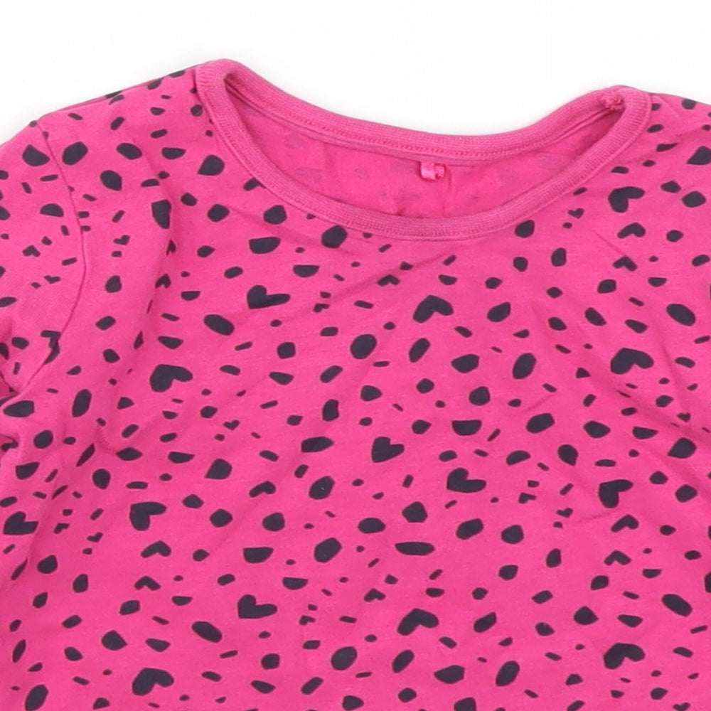 George Girls Pink   Basic T-Shirt Size 2-3 Years  - Hearts and Spots