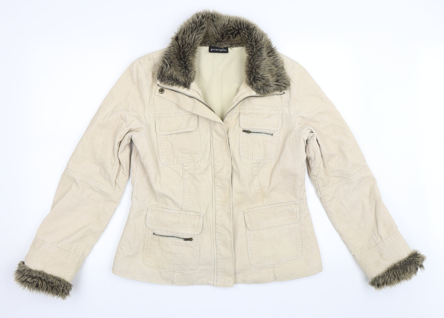 Principles Womens Beige  Corduroy Jacket Coat Size 14