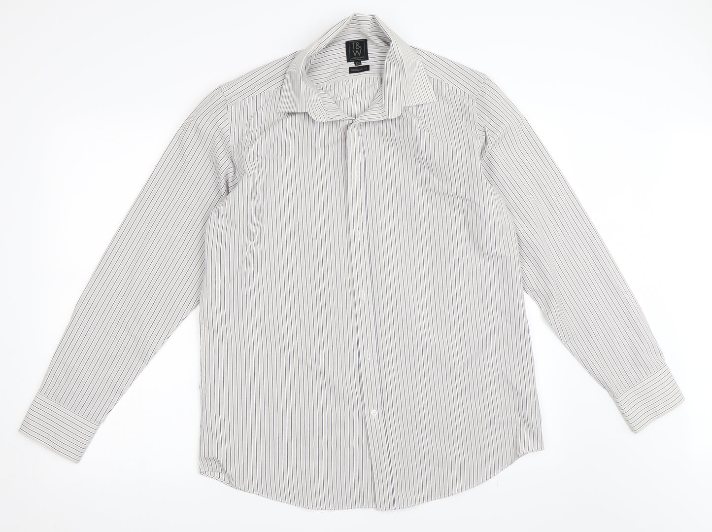 Taylor & Wright Mens Grey Striped   Dress Shirt Size 15.5