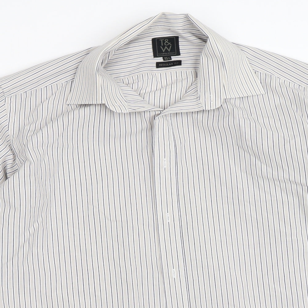 Taylor & Wright Mens Grey Striped   Dress Shirt Size 15.5