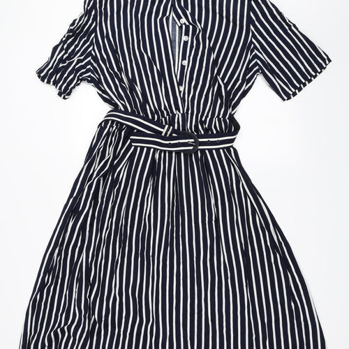 Marks and Spencer Womens Blue Striped  Fit & Flare  Size 16