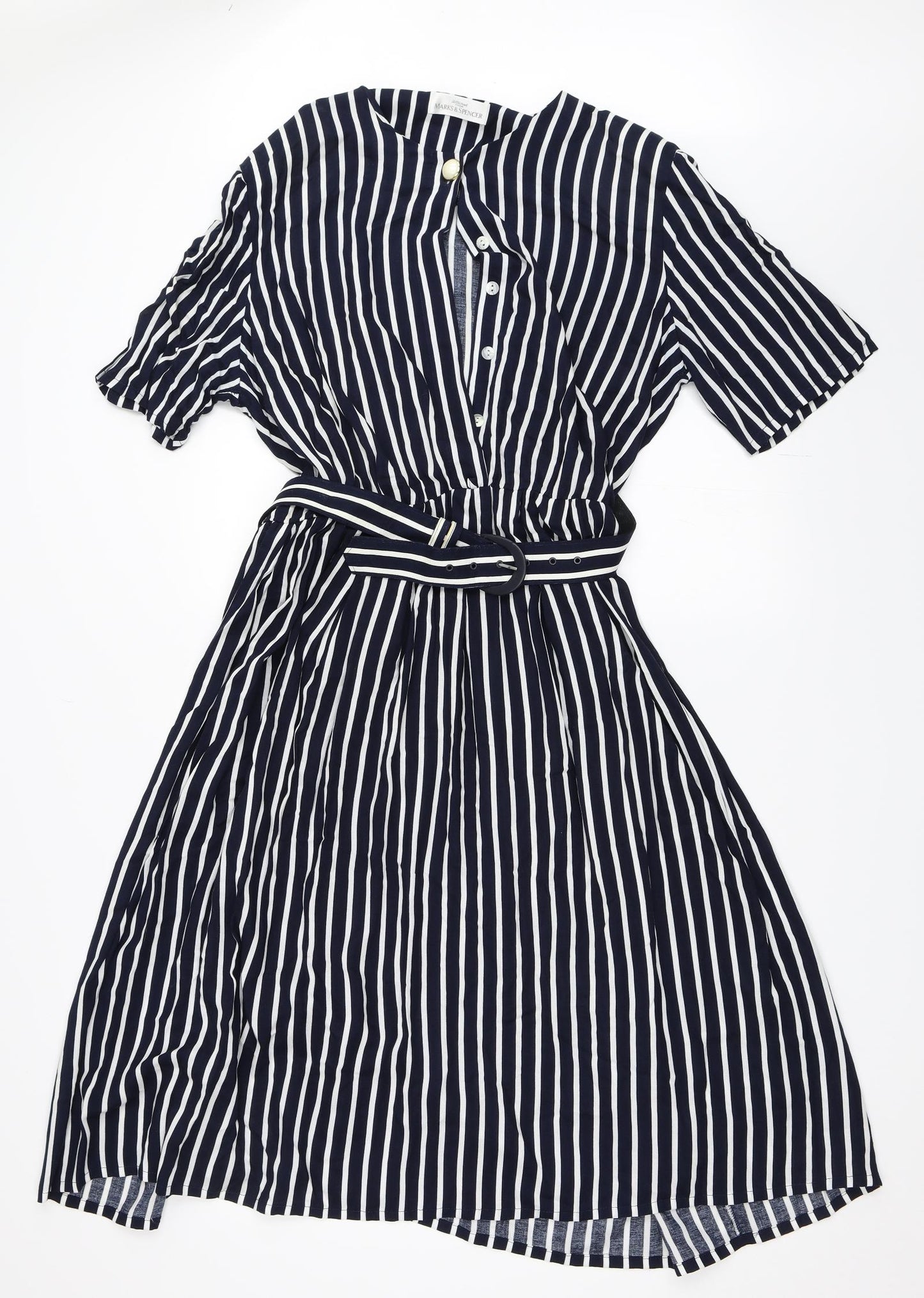 Marks and Spencer Womens Blue Striped  Fit & Flare  Size 16