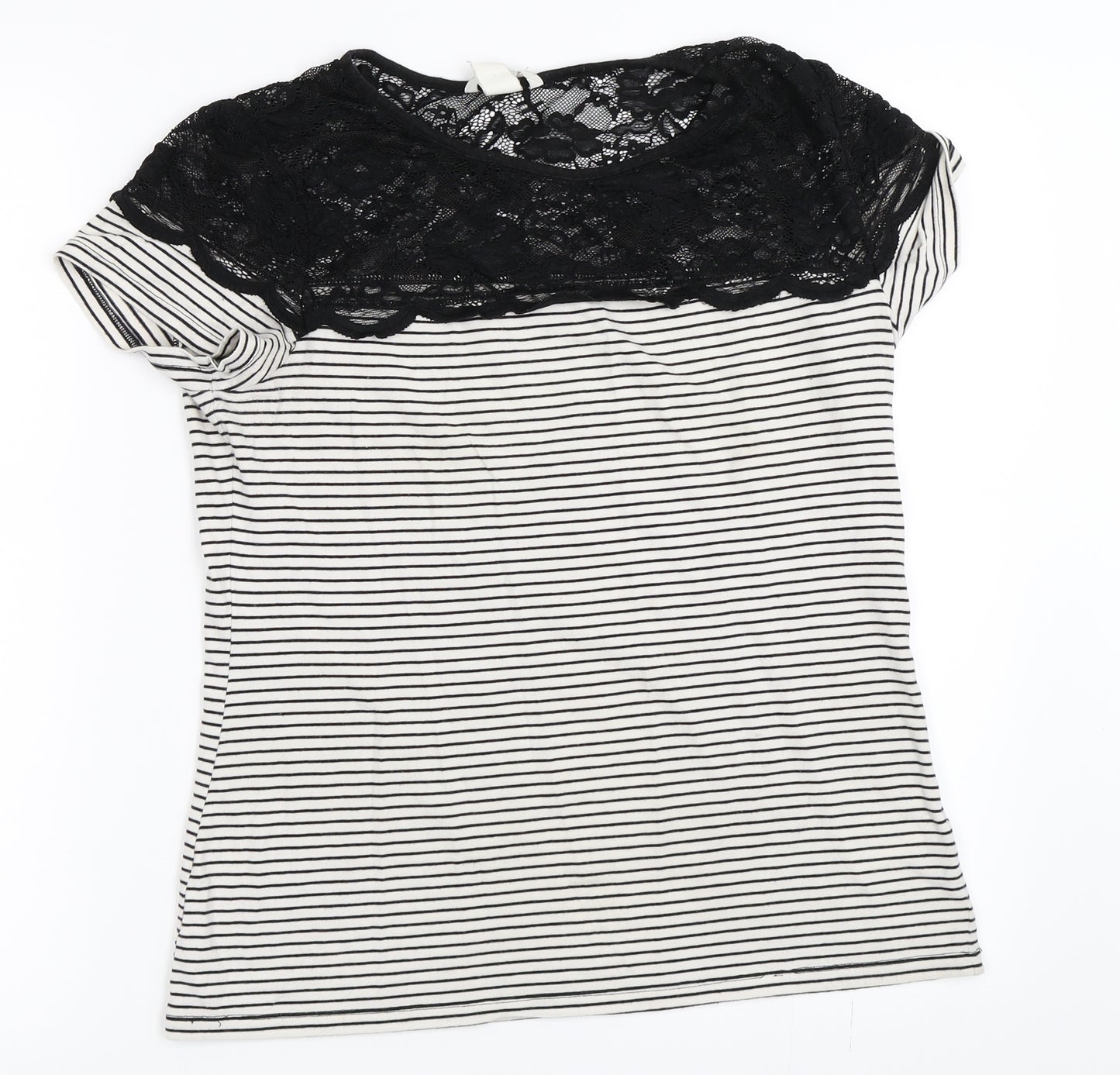 H&M Womens White Striped  Basic T-Shirt Size L