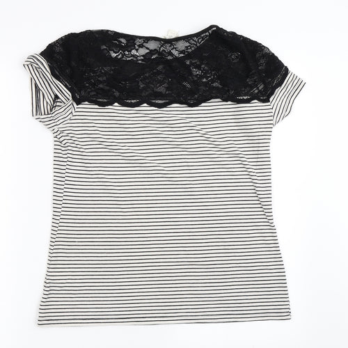 H&M Womens White Striped  Basic T-Shirt Size L