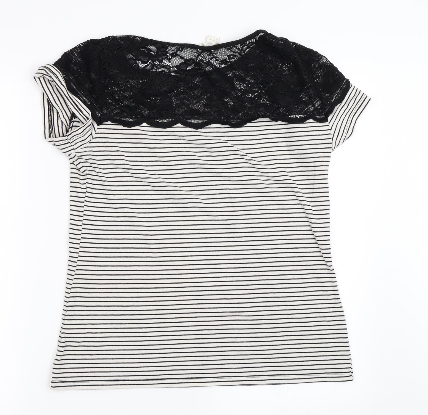 H&M Womens White Striped  Basic T-Shirt Size L