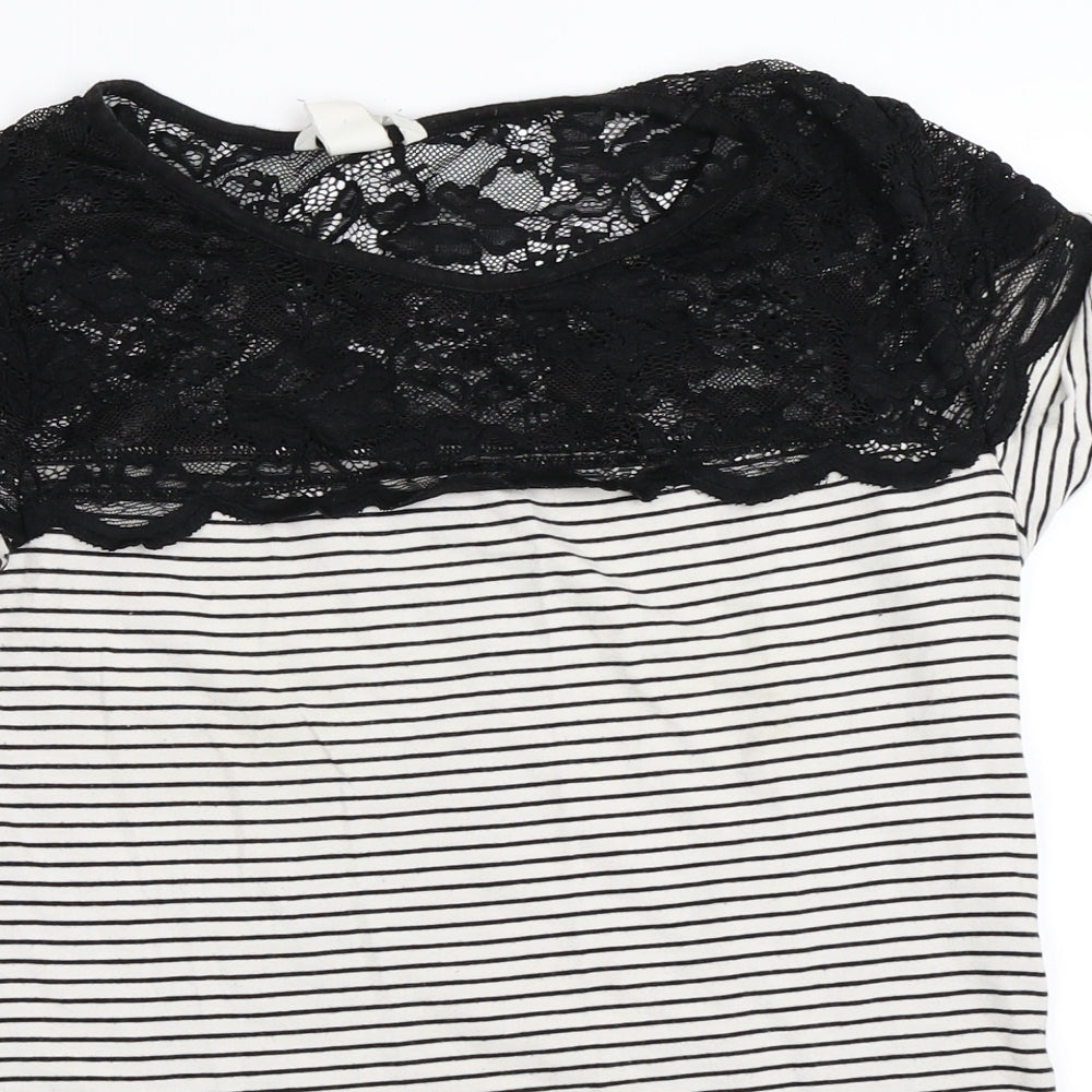 H&M Womens White Striped  Basic T-Shirt Size L