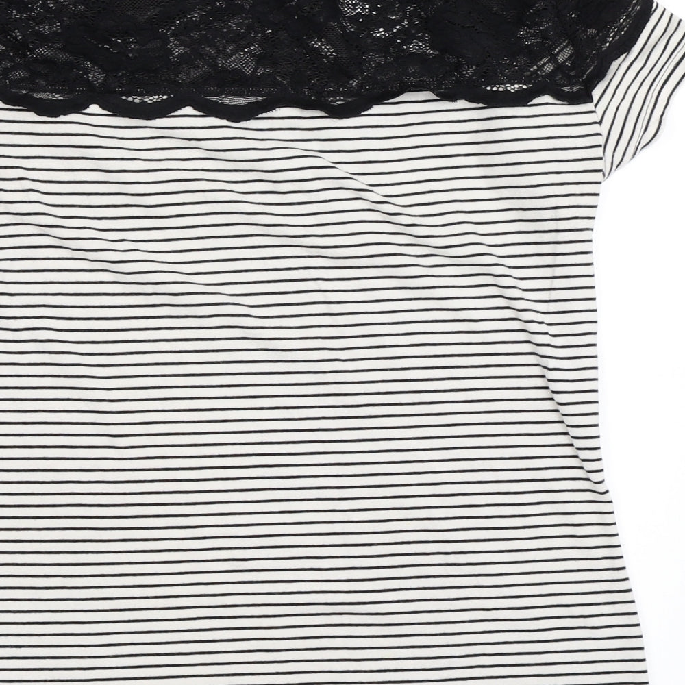 H&M Womens White Striped  Basic T-Shirt Size L