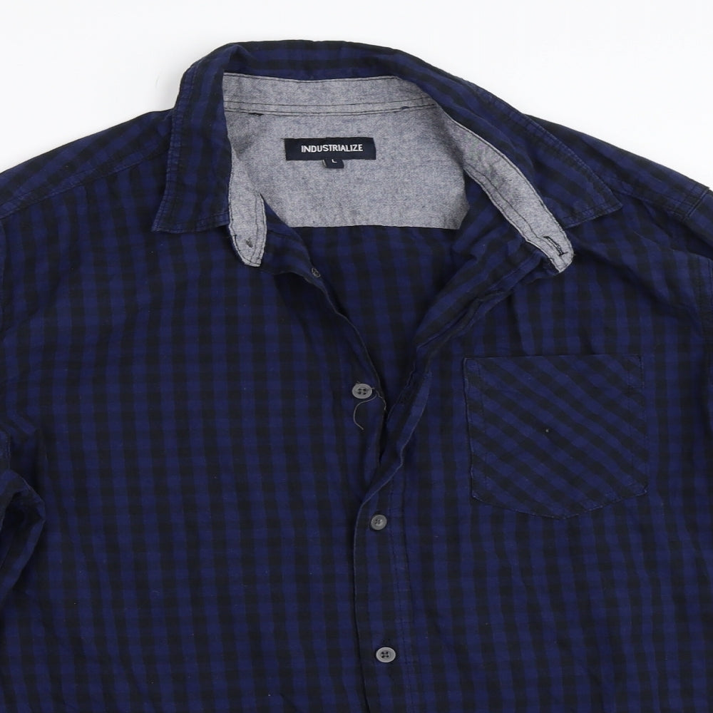 Industrialize Mens Blue Check   Button-Up Size L