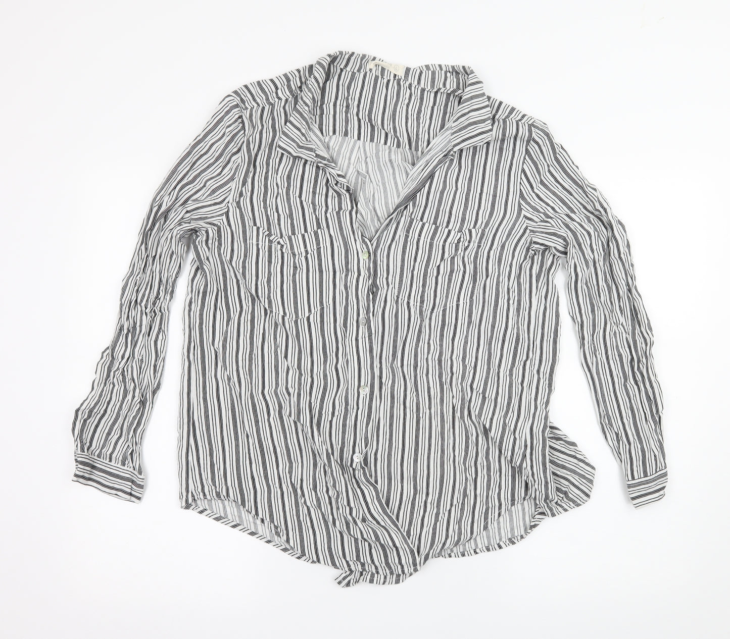 Just Living  Womens White Striped  Basic Button-Up Size L
