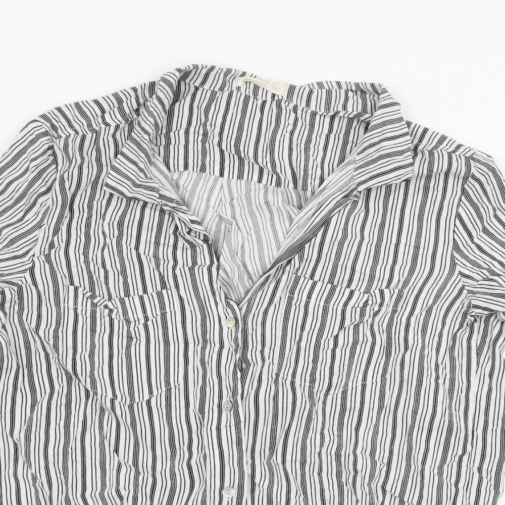 Just Living  Womens White Striped  Basic Button-Up Size L
