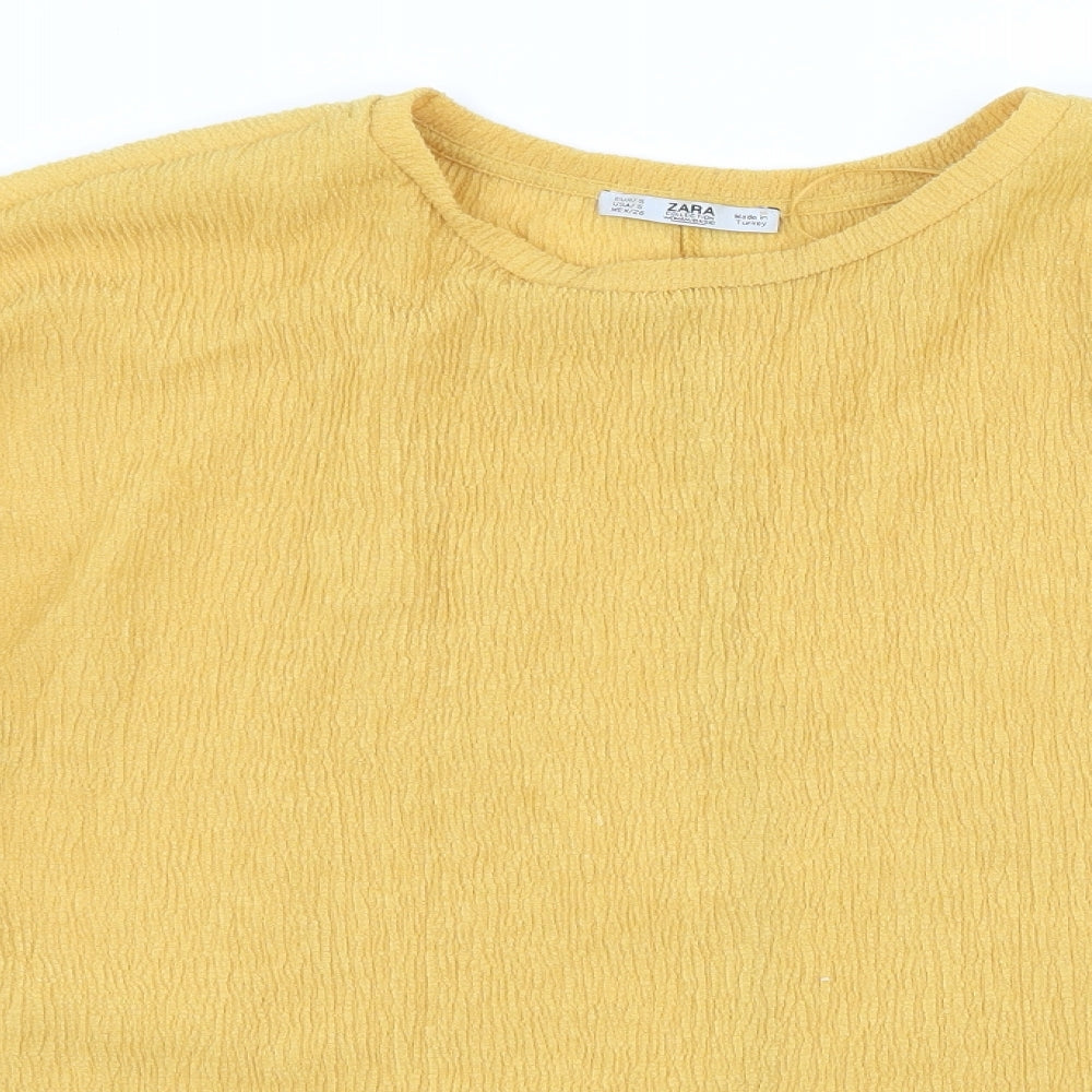 Zara Womens Yellow  Jersey Basic T-Shirt Size S  - Knot Detail