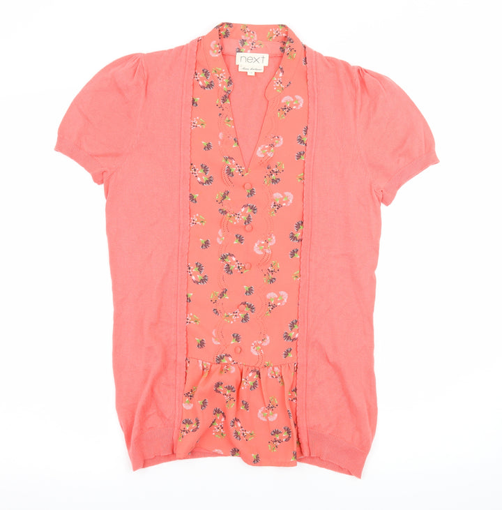 NEXT Womens Orange Floral Knit Basic T-Shirt Size 10