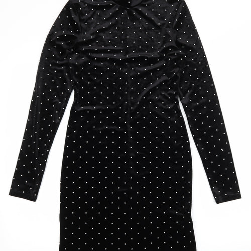 H&M Womens Black Polka Dot Velvet Bodycon  Size M