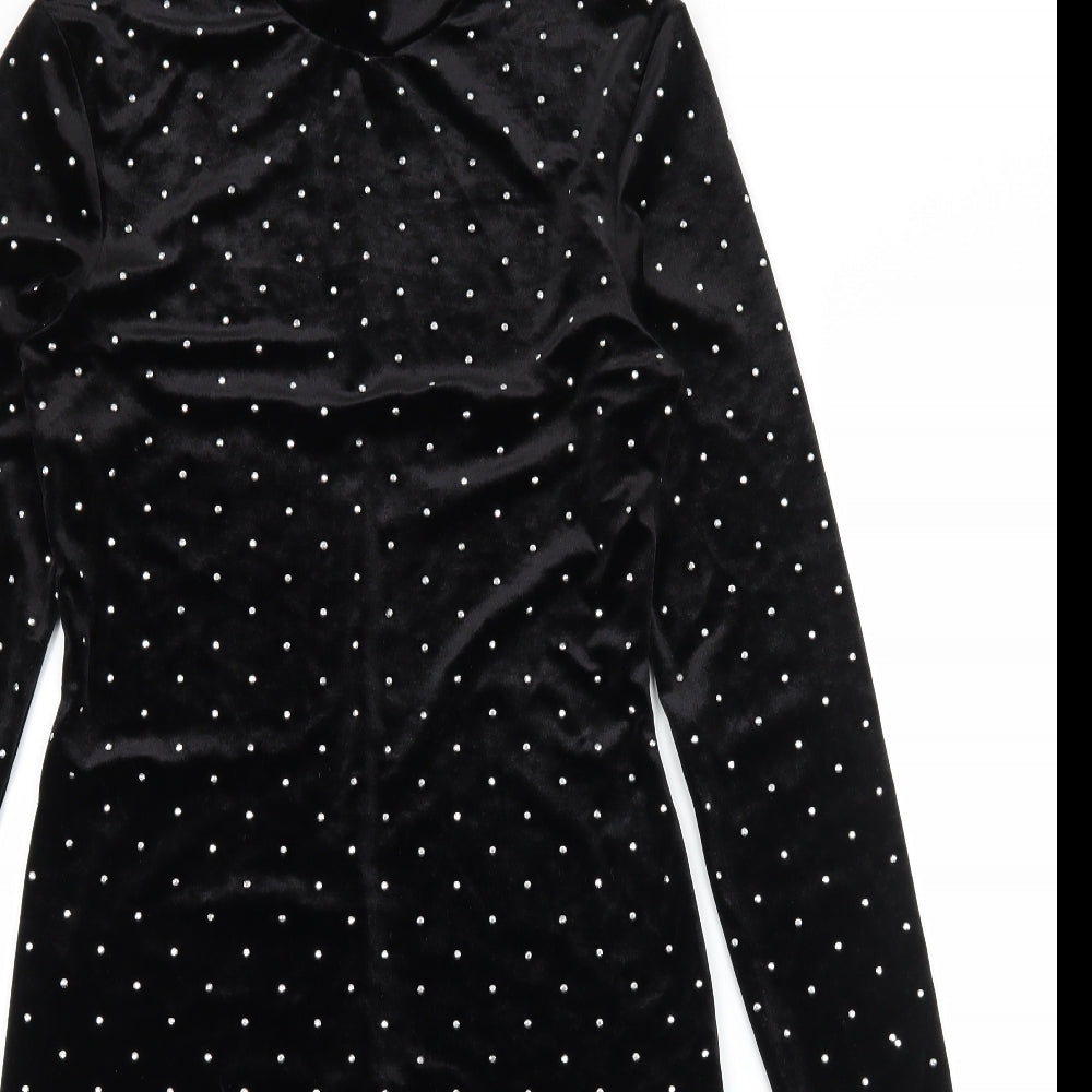 H&M Womens Black Polka Dot Velvet Bodycon  Size M