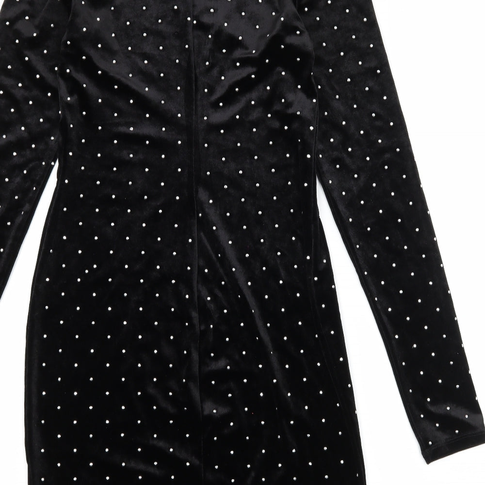 H&M Womens Black Polka Dot Velvet Bodycon  Size M