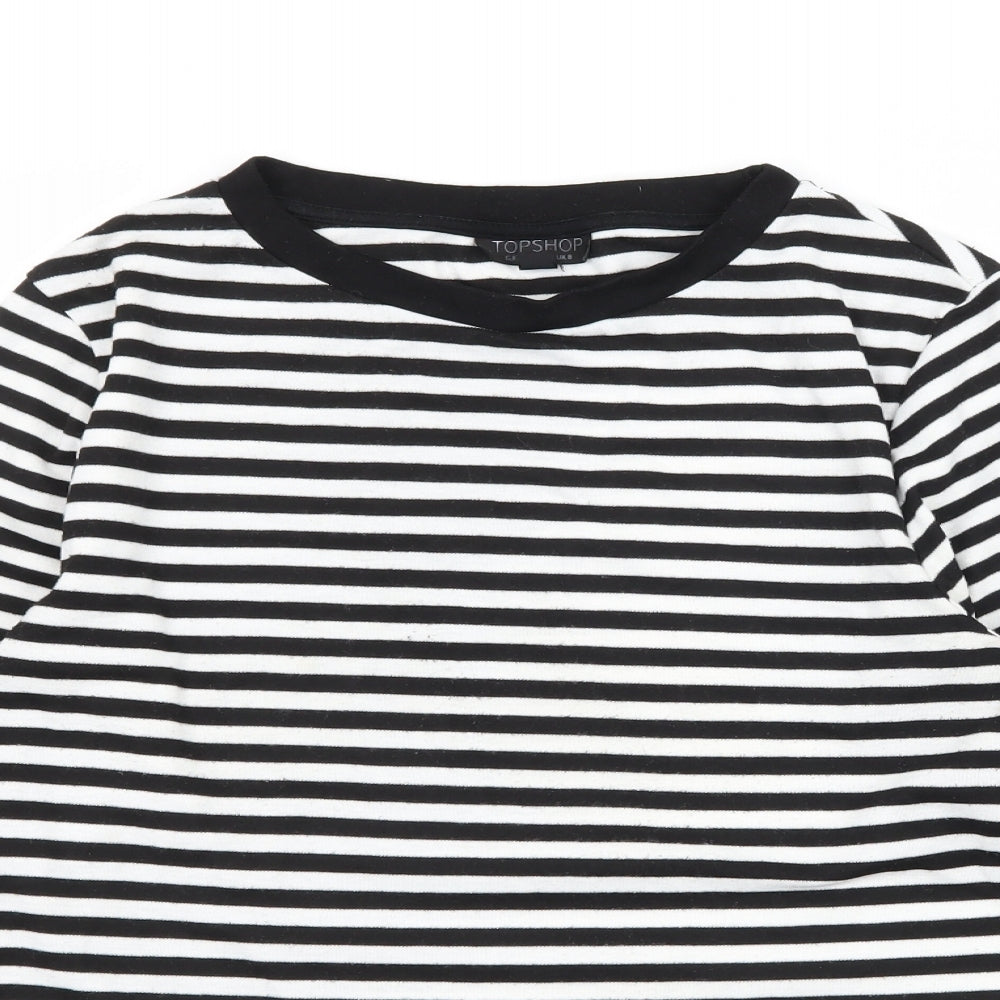 Topshop Womens Black Striped Jersey Basic T-Shirt Size 8