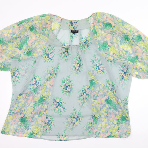 Topshop Womens Blue Floral Chiffon Basic Blouse Size 10