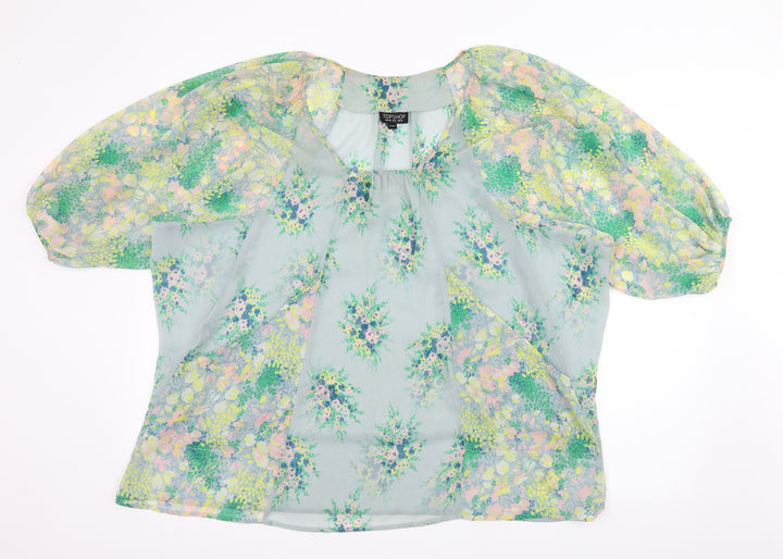Topshop Womens Blue Floral Chiffon Basic Blouse Size 10